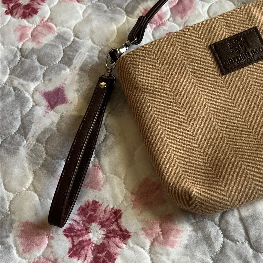 British Bag Company Tan and Brown Purse and Wallet Set Herringbone Wool NWOT
